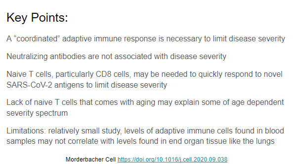 They conclude that a coordinated adaptive immune response and not just an antibody response seem to be needed to limit disease severity. Immunologic changes with age may at least partially explain severity spectrum