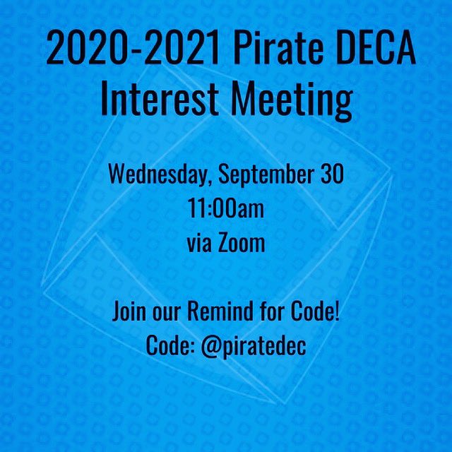 pirateDECA's tweet photo. We are so excited to begin this year’s Pirate DECA Journey! Join us for our interest meeting on Wednesday, September 30th! https://t.co/TbJm6xrSkD