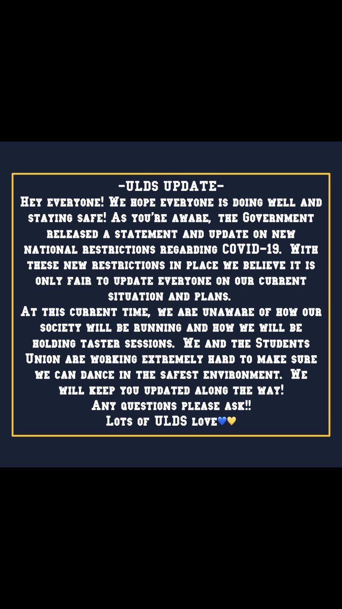 uldance's tweet image. An important update from us here at ULDS! Any questions please just ask!💙💛