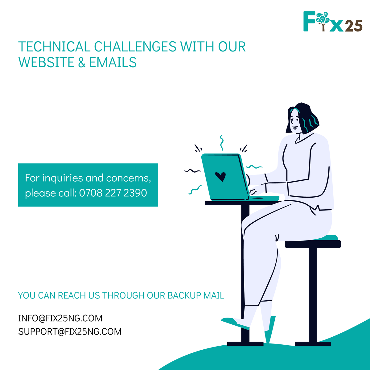 Fix25Ng's tweet photo. We are having technical issues with our website and emails. kindly direct all inquiries through our backup mail server info@fix25ng.com, support@fix25ng.com or call 0708 227 2390 https://t.co/66geqD3HJw