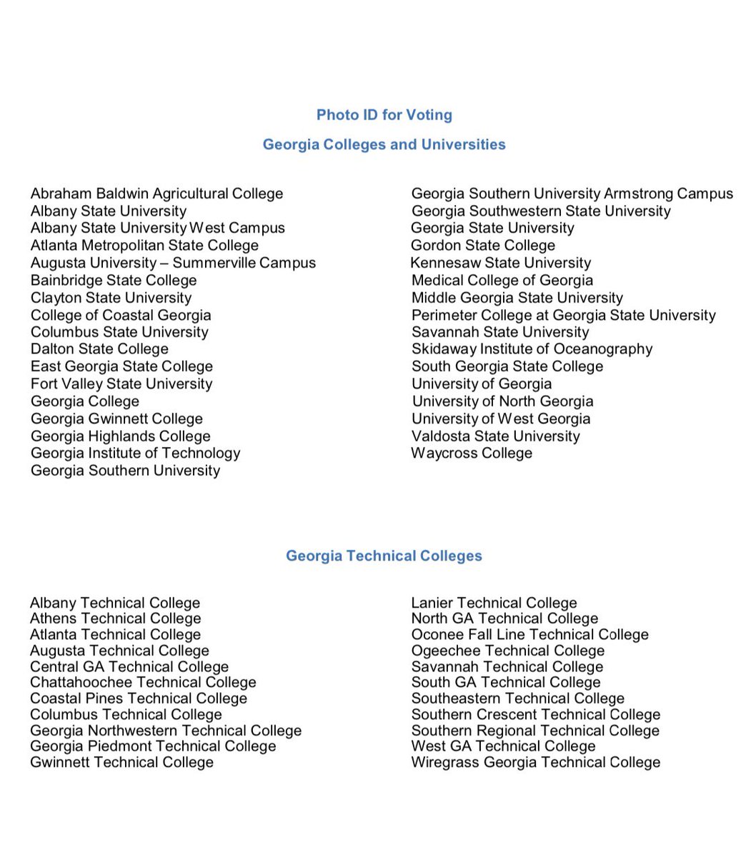  #GEORGIAHere’s all you need to know about your ID to vote. 1. Acceptable Forms2. How to Get a GA Voter ID Card3. Acceptable Georgia State College IDs (USG & Technical Colleges)