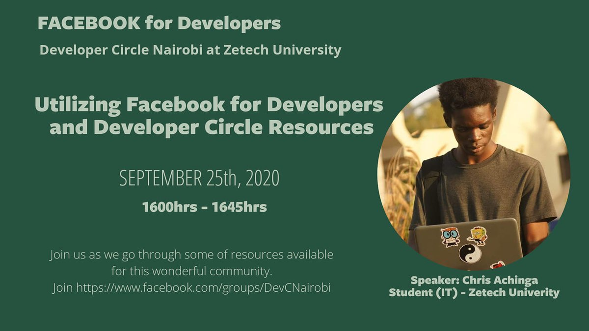 nairobitechcc's tweet image. Join our campus community at Zetech for a session on Utilizing Facebook for Developers and Developer Circle Resources this Friday at 4:00-4:45pm EAT
Speaker @achinga_chris
Meeting Link:
us02web.zoom.us/j/81007245777?…
#100DaysOfCode #developercircles