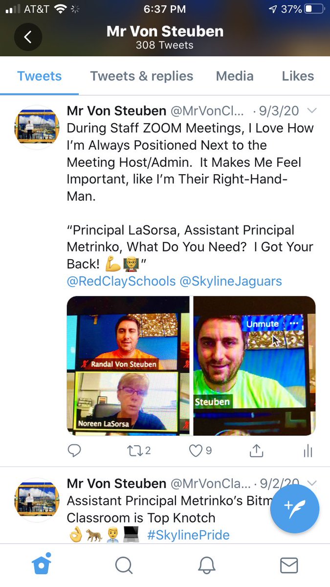 Staff ZOOM Meeting Yesterday.  And, I’m Taking My Normal Position on the Screen Next to Principal LaSorsa.  “The Side-Kick, The Right Hand Man, The Moral Support” 
😜 👨‍🏫💻🐆 #SkylinePride #TrustThePride <a href="/RedClaySchools/">Red Clay Consolidated School District</a> <a href="/SkylineJaguars/">Skyline Middle</a> <a href="/SkylineJags/">Skyline Middle School</a>