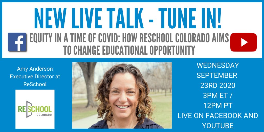 michaelbhorn's tweet photo. @berkanderson will be talking about how @ReSchool_CO are serving the #learners who need new #educationaloptions the most. #equity #covid19 #schools Tune In TODAY! ⬇︎
YouTube - https://t.co/81N1YUTCTb
Facebook - https://t.co/MwvLWo5ow3 https://t.co/E7ny60Mpc6