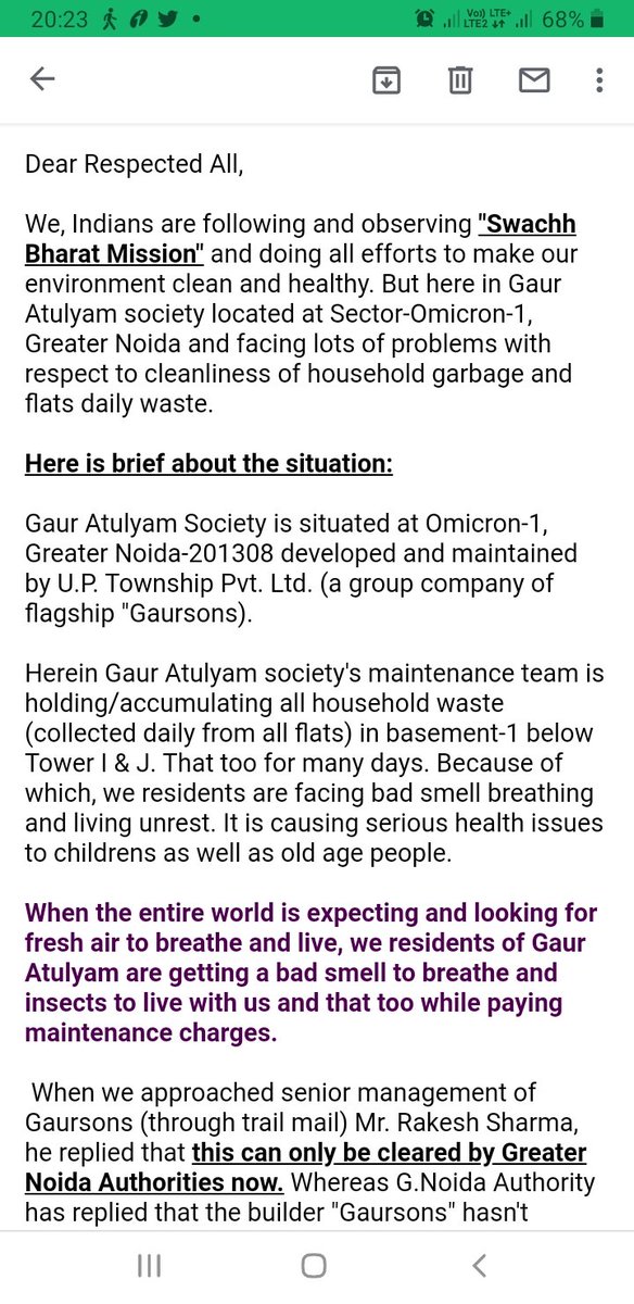 caalokpandey200's tweet photo. @SwachhBharatGov @dmgbnagar @CMOfficeUP @gaursons_india @GaursonsL 
सभी महोदय को आदरपूर्वक प्रणाम। 
हम  सब गौर अतुल्यम सोसाइटी निवासी कूड़े की विकट समस्या से गुजर रहे हैं। गौरसन्स बिल्डर की तरफ से कोई कार्यवाही नहीं हो रही। संलग्न ईमेल पत्रावली आपके सूचनार्थ। मदद करें https://t.co/OFWjPwkrRW