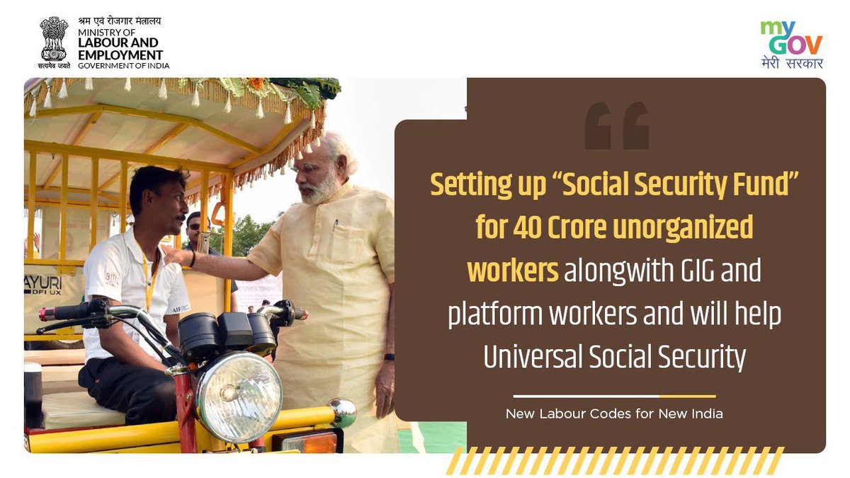 Gaonkar7's tweet image. Good to see #reforms in the outdated #labour laws however for #SocialSecurityCode, it’s funding is one which needs to be thought of, given that similar PM Shram Yogi Maan Dhan didn’t show participative response till now, imo top down approach should be implemented than bottom up
