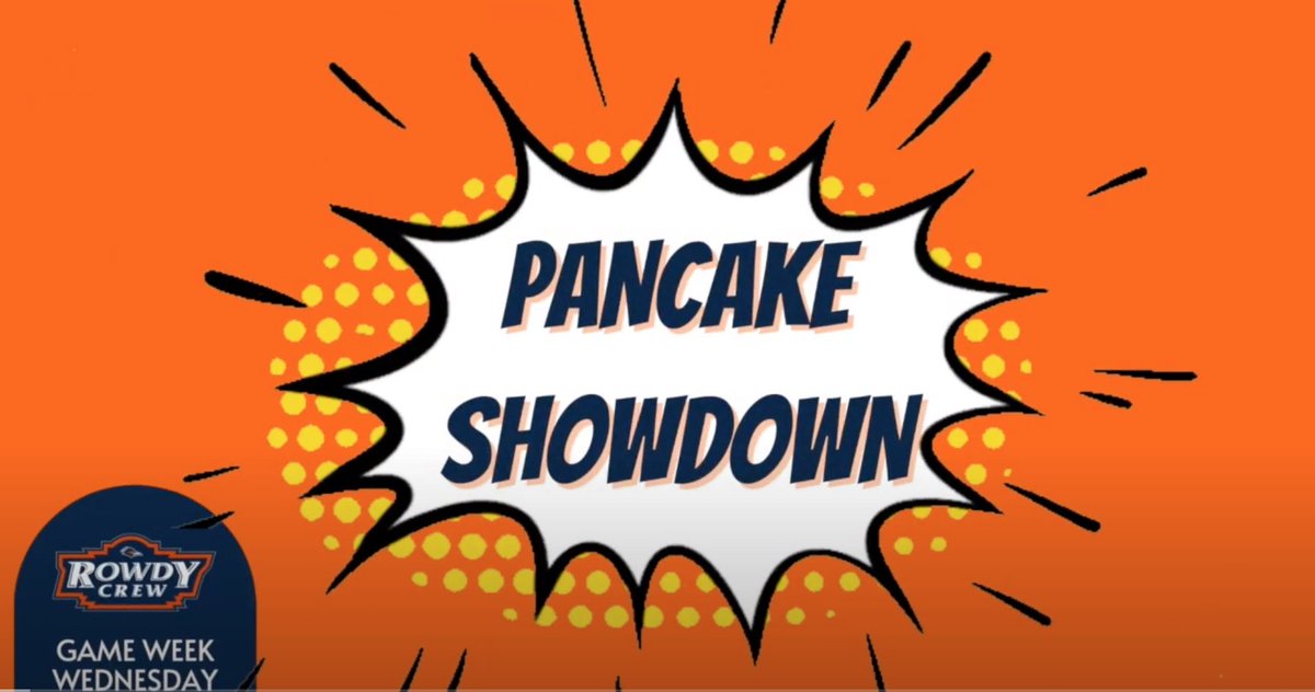 UTSARowdyCrew's tweet photo. It’s Game Week Wednesday: Pancake Edition!🥞

Watch as Collin 👨‍🍳 &amp; KK 👩‍🍳 go head to head in our Pancake Showdown💥

Recreate their pancakes for a chance at winning some cool prizes❗️

Tag us in your pics 📸 for an entry!

Winners announced on Sunday❗️🏆

https://t.co/vVUbKhnDGq https://t.co/NBFnb2LU7Q