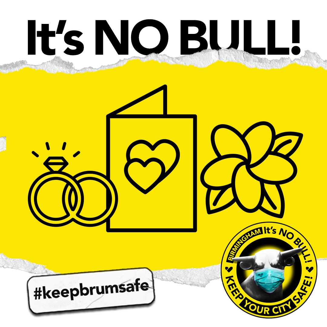 Can I go to a wedding or a funeral?  
People living in Birmingham can travel to attend a wedding, civil partnership ceremony, or funeral, but they must not meet with another household in a private home or garden.
Find out more at orlo.uk/FusUo
#KeepBrumSafe