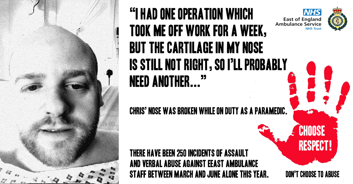 EastEnglandAmb's tweet image. “I worked in the prison service for six years, but since joining the ambulance service, I’ve had more assaults and abuse than in any other job I’ve had.

It shouldn’t happen.

There isn’t any excuse.”

#ChooseRespect

Read more here bit.ly/3coln92