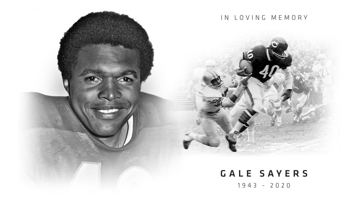 Chicago Bears (@chicagobears) on Twitter photo It is with great sadness the Chicago Bears mourn the loss of Bears Hall of Fame running back Gale Sayers. Sayers amplified what it meant to be a Chicago Bear both on and off the field. He was regarded as an extraordinary teammate, leader, husband and father. He was 77. It is with great sadness the Chicago Bears mourn the loss of Bears Hall of Fame running back Gale Sayers. Sayers amplified what it meant to be a Chicago Bear both on and off the field. He was regarded as an extraordinary teammate, leader, husband and father. He was 77.