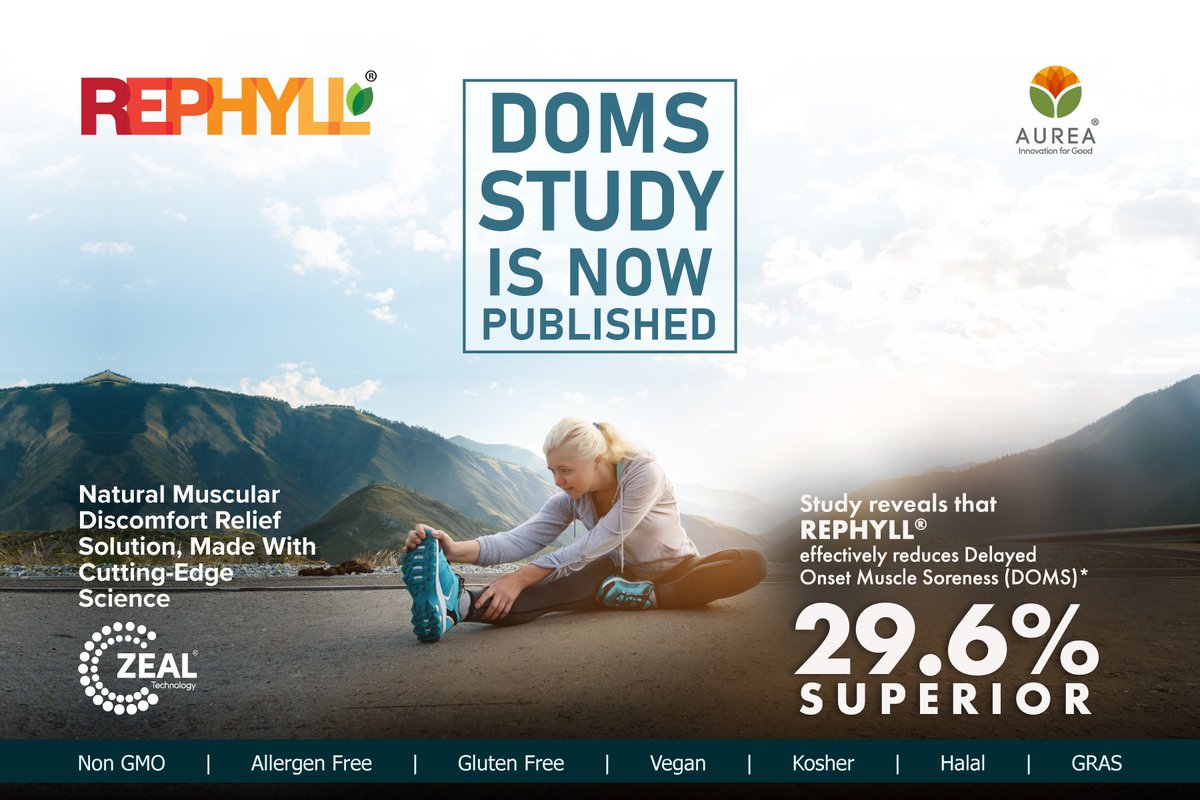 Aurea_Biolabs's tweet photo. DOMS study is now published! #Rephyll is a Natural Muscular Discomfort relief solution | Patent-pending innovation that incorporates terpenes from #BlackPepper (derived from plants like Piper Nigrum) utilizing our proprietary powdered liposomal delivery platform #Zeal® Technology https://t.co/ZAHlrn0UV5