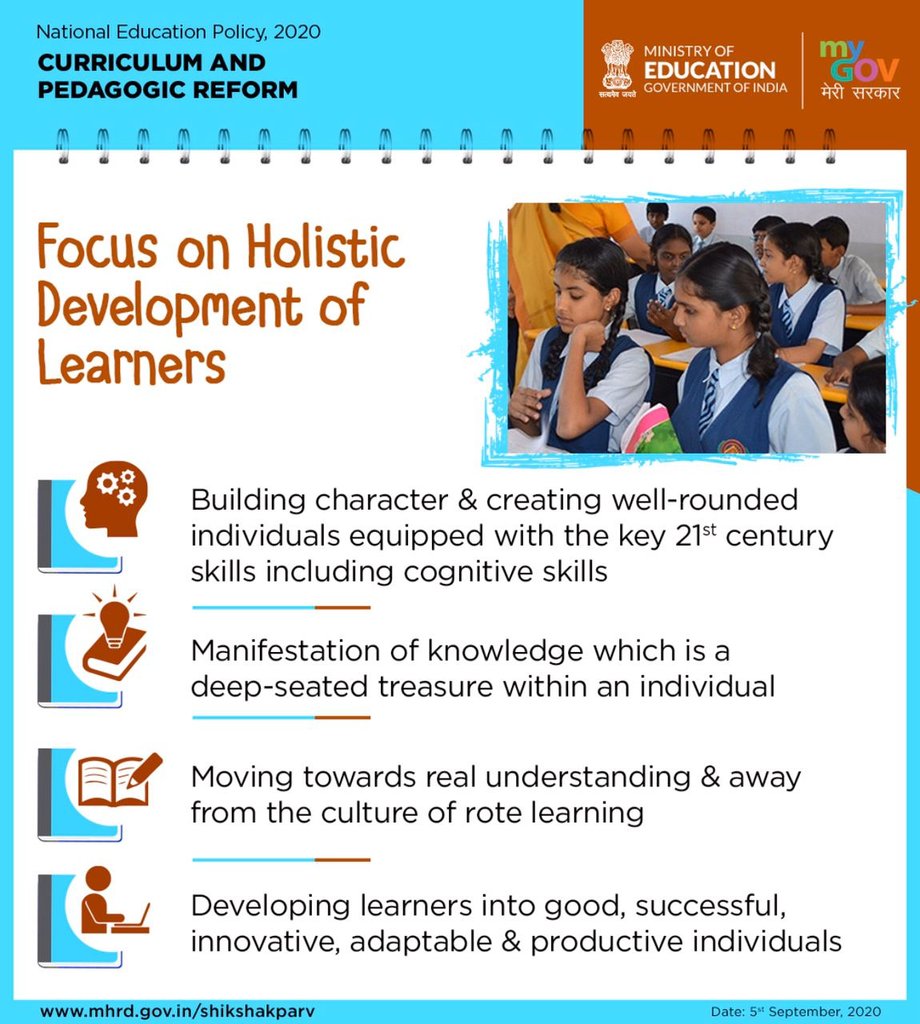 CSCDCSanjayKum1's tweet image. #NEP2020 introduces Curriculum and Pedagogic Reforms to focus on the Holistic Development of Learners. #ShikshakParv #OurTeachersOurHeroes