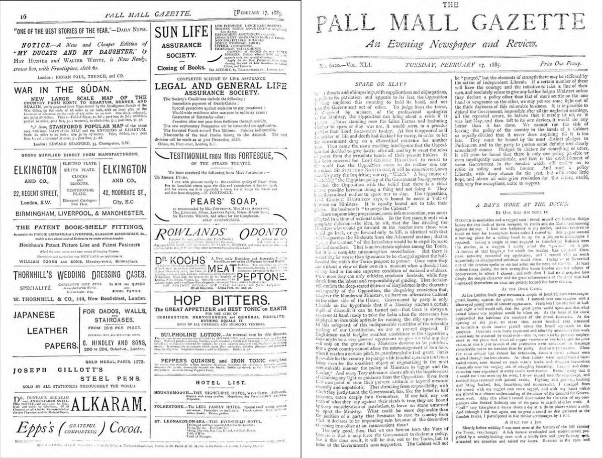 The Pall Mall Gazette — a real Victorian newspaper with a fascinating history — crops up several times in  #EnolaHolmes  . Here's what the paper looked like at this time.They got the masthead and back page of adverts spot on, but...