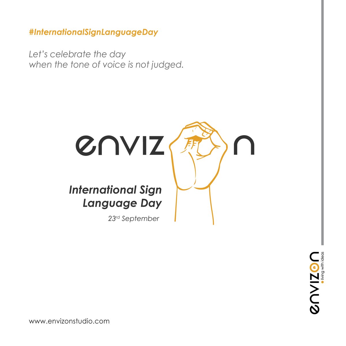 envizon_designs's tweet photo. Let’s celebrate the day when the tone of voice is not judged.

Happy International Day of Sign Language!

#InternationalDayofSignLanguages #SignLanguageDay #HumanRights #SignLanguage #StandUp4HumanRights #RightsForAll 
#SignLanguageDay2020 #InternationalSignLanguageDay2020 https://t.co/BBVyfPTHpg