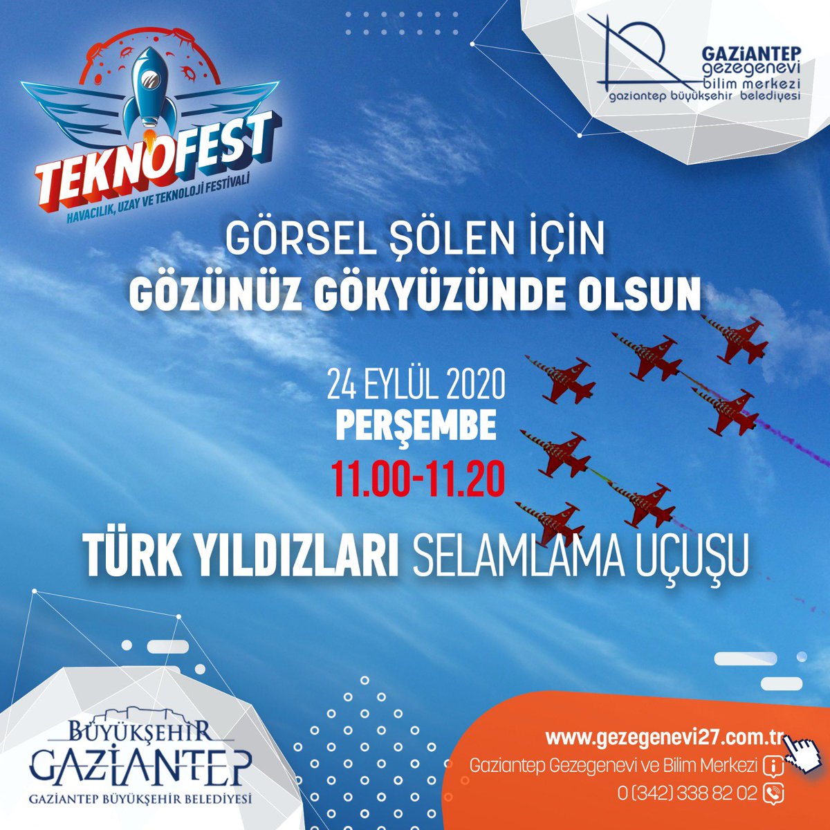 #MilliTeknolojiHamlesi'nin güneşi Gaziantep'ten yükselecek ☀️ 🇹🇷

📌Gözünüz gökyüzünde olsun!

#TEKNOFEST2020 için son 🚀1️⃣🚀 gün!
<a href="/teknofest/">TEKNOFEST</a> <a href="/gbbgezegenevi/">gbbgezegenevi</a> <a href="/GaziantepBeld/">Gaziantep Büyükşehir</a> <a href="/FatmaSahin/">Fatma Şahin</a>