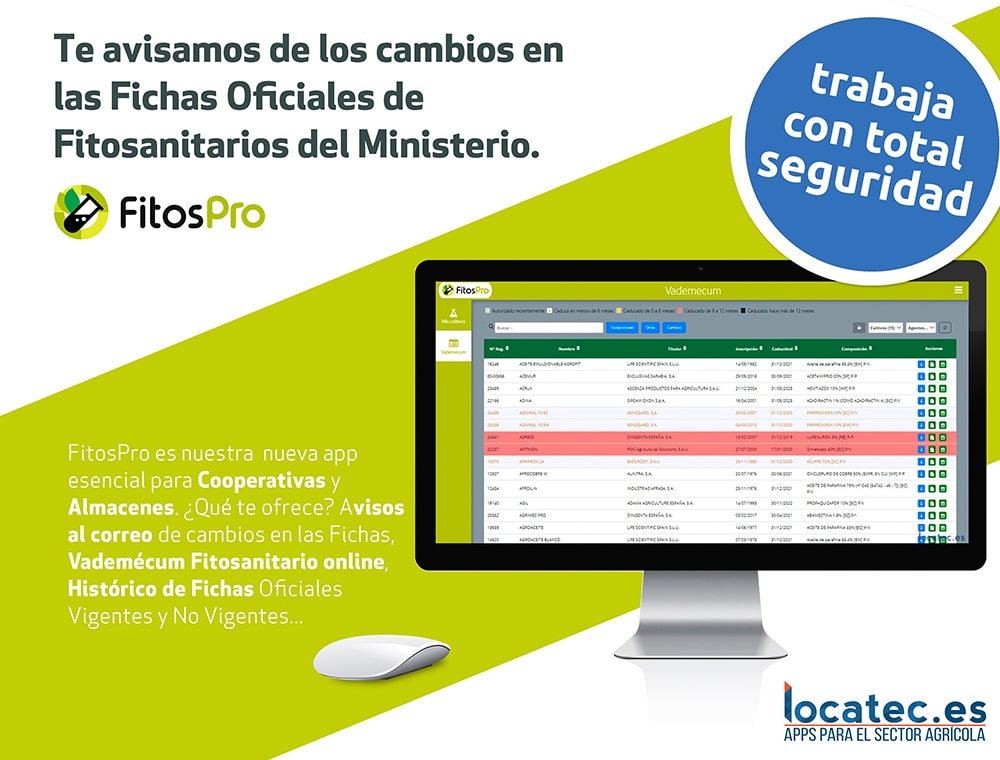 LocatecApps's tweet photo. 🆕🆕🆕¡Presentamos nuestra nueva #agrotech, #FitosPro! Con ella podrás recibir vía email todos los cambios de las Fichas Oficiales de Fitosanitarios del Ministerio🌿🌱🌿

Descubre mucha más funcionalidades en nuestra web: https://t.co/FSPbRNc5LO https://t.co/lccJLi1MQs