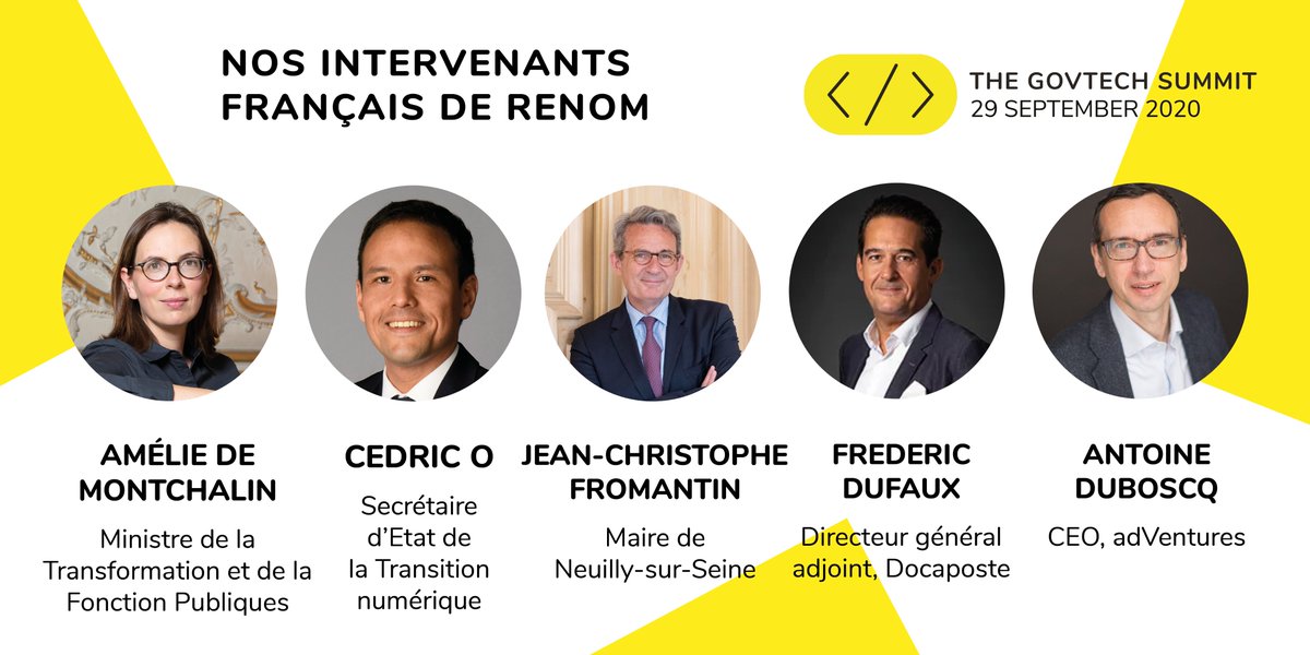 Le #GovTechSummit est de retour! Le mardi 29 septembre, rejoignez <a href="/AdeMontchalin/">Amélie de Montchalin</a>, <a href="/Cedric_O/">Cédric O</a>,  <a href="/JCFromantin/">J-C Fromantin</a>, des centaines de leaders du #secteurpublic et des #entrepreneurs pour discuter de l’avenir des nouvelles technologies dans un monde post-covid. 🇫🇷 bit.ly/361zeRl