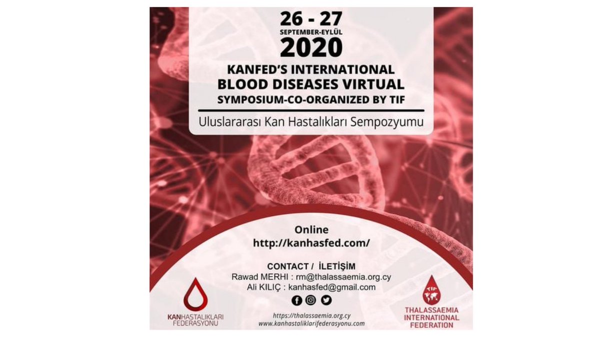 2 DAYS TO GO:🏁
The ”International #BloodDiseases Virtual #Symposium” to be held on September 26-27, by The #Turkish Federation of Blood Diseases & #TIF is fast approaching!

Register: kanhasfed.com/kan-hastalikla… 

More: bit.ly/33SSYEb

#patients #TIFNews #thalassaemia #SCD