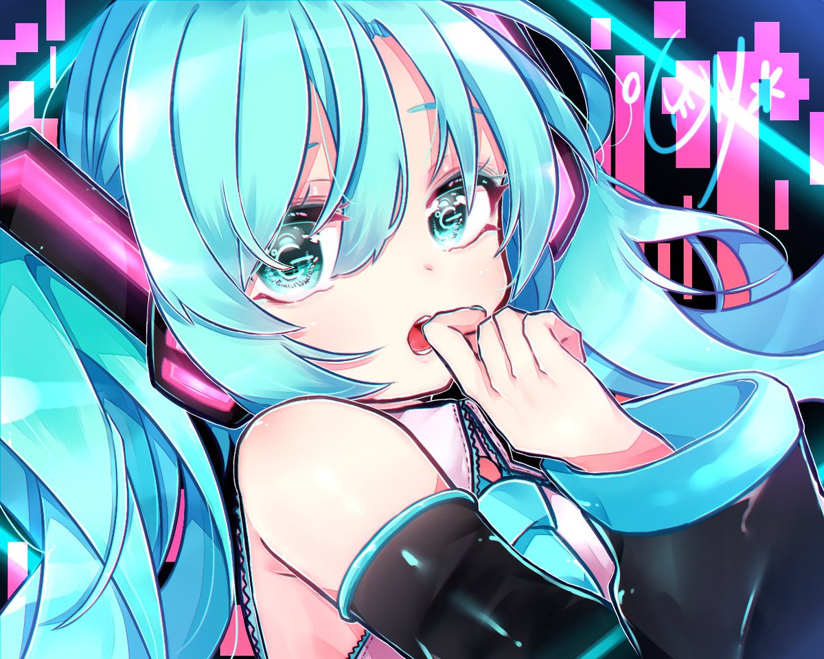 hatsune miku 1girl solo long hair detached sleeves twintails necktie looking at viewer  illustration images