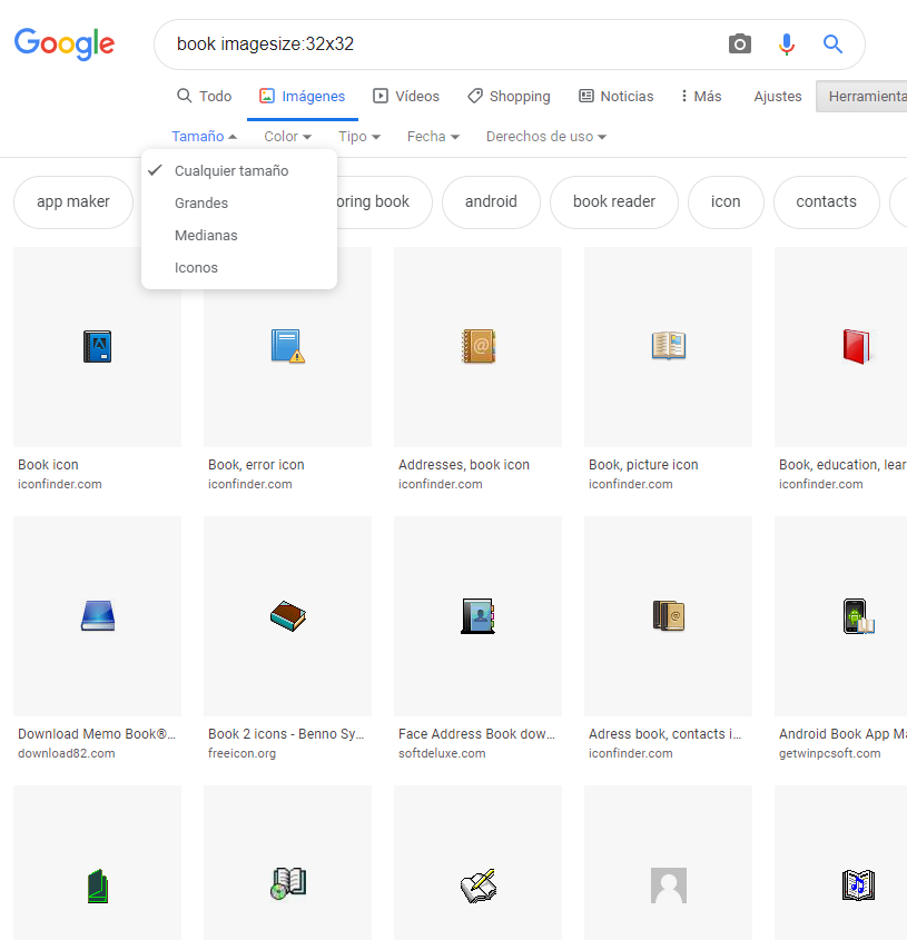 chuisochuisez's tweet photo. Google Imágenes hace tiempo eliminó el filtro de búsqueda por tamaño exacto, pero aún se puede buscar así con el operador imagesize:altoxancho (1). Si además le añades el filetype:ico para mostrar solo los .ico (2) luego aparece un nuevo filtro "oculto" de formatos (3). Curioso. https://t.co/LoK0d9yHuc