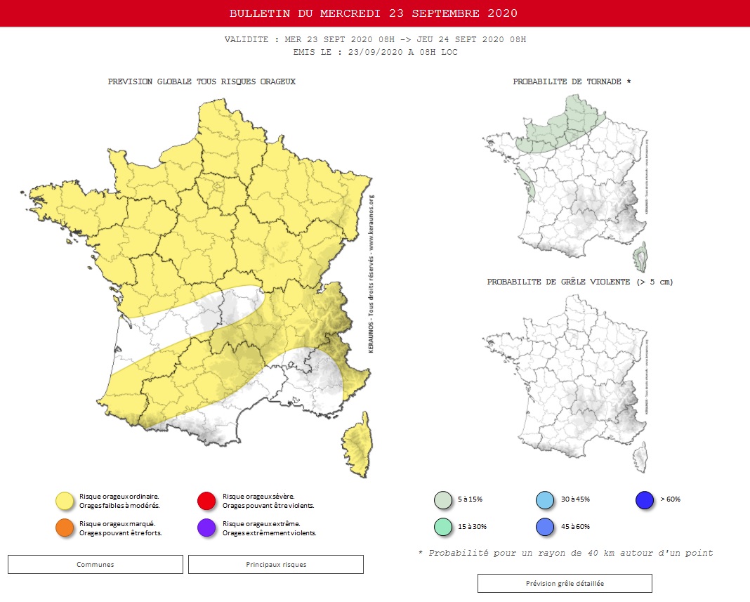 [23/09] ⛈ Ciel de traine pouvant devenir actif par endroit
Aujourd'hui, le ciel restera instable avec le passage d'une traine pouvant être active. Carte <a href="/KeraunosObs/">Keraunos</a>