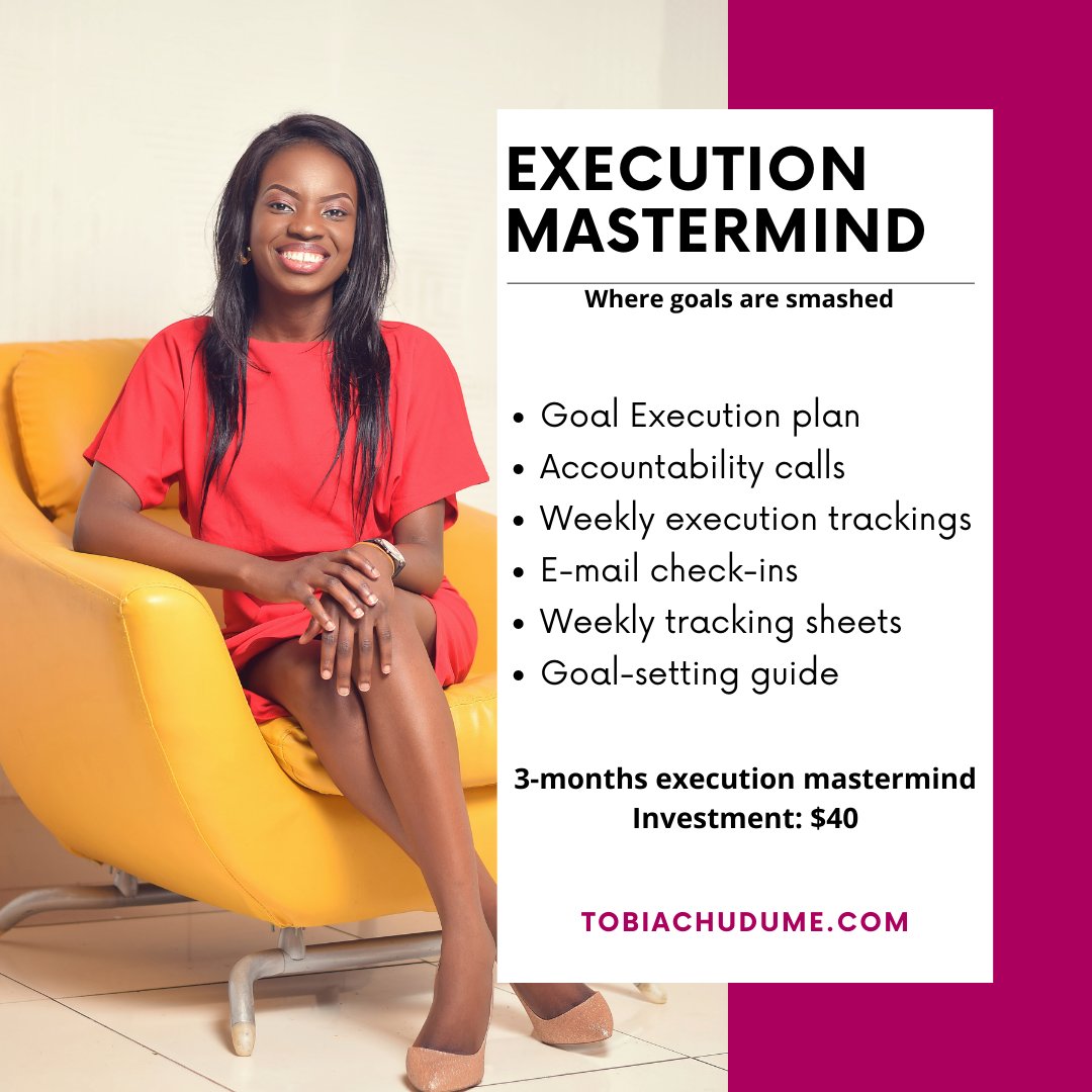 Tobi_Achudume's tweet photo. Do you have goals you need to execute before the end of the year and you already doubt the possibility?
Then join my 3-months goal execution mastermind.
Click the link to find out more
https://t.co/VjsBtMwMos
#goalexecution #accountabilitypartner #smallbusinessowners #Nigeria https://t.co/QwNWVMgoqa