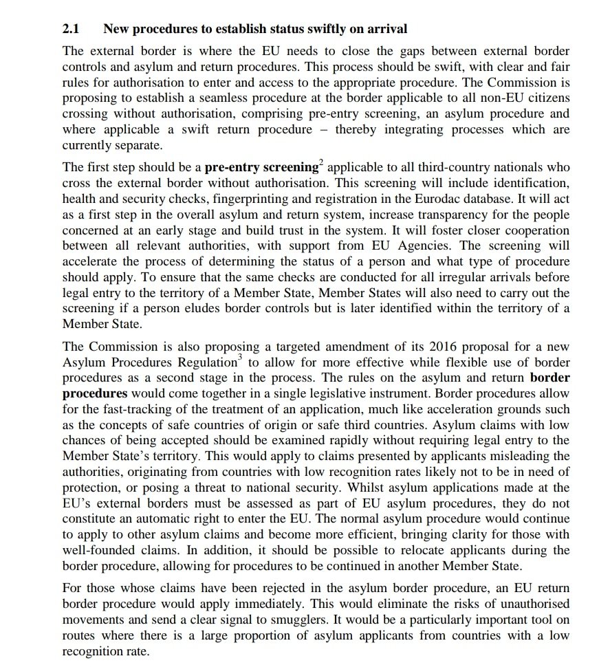 Key new/amended proposals - on fast tracked screening of asylum seekers at the border. Not automatic rejection but limited procedural rights etc. Likely to raise human rights concerns.