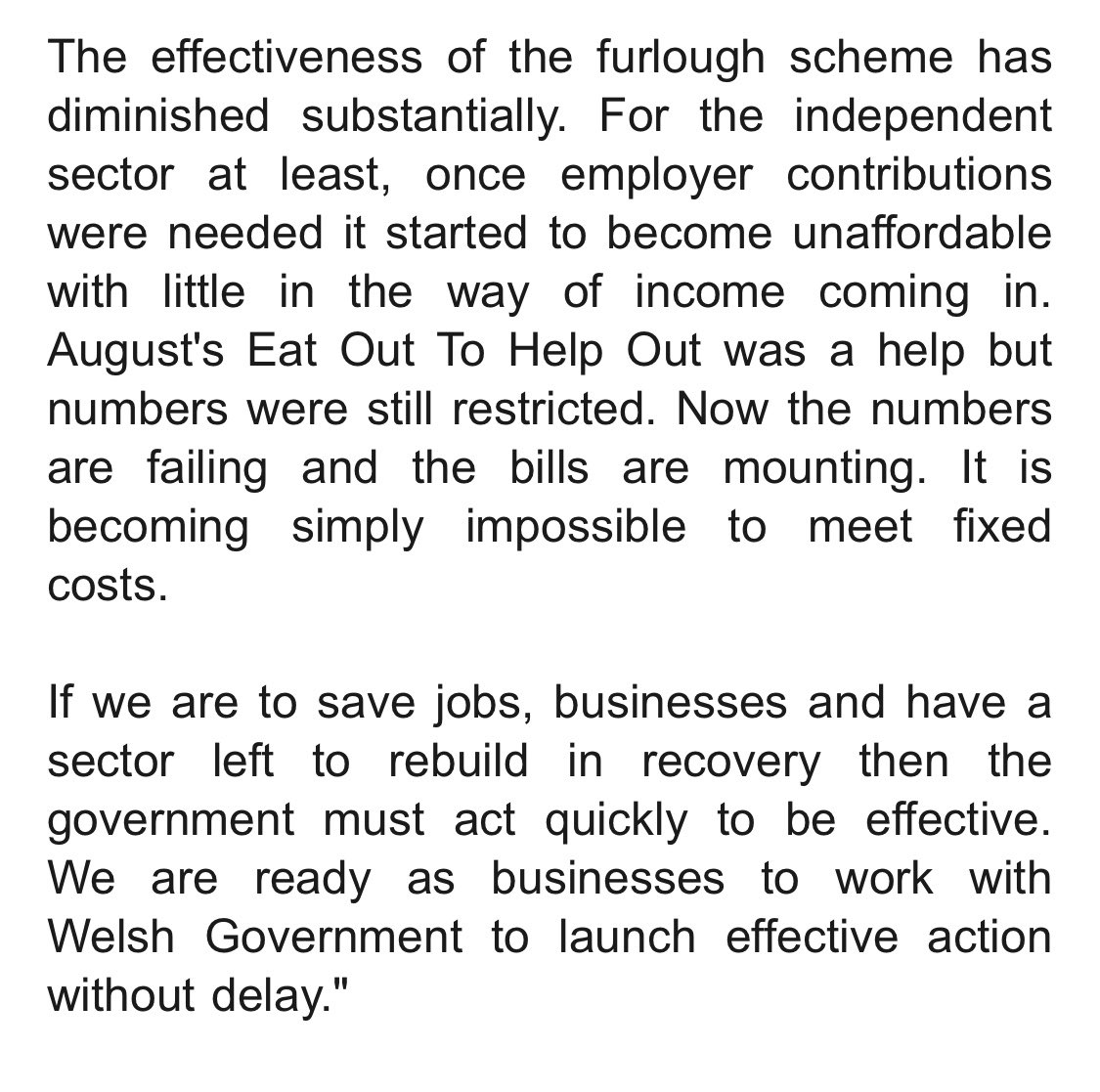 In response to last night’s announcement, we have issued the below statement on behalf of 300+ independent hospitality businesses across Wales.