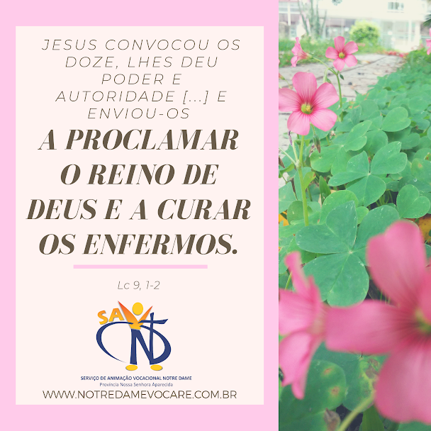 notredamevocare's tweet photo. "Jesus convocou os Doze, deu-lhes poder e autoridade [...] e enviou-os a proclamar o Reino de Deus e a curar os enfermos." Lc 9, 1-2 
#DeusAma #DeusChama #DeusCapacita #DeusConvoca #DeusEnvia #EvangelhoDeHoje #EvangelhoDoDia #MêsDaBíblia #Curar #Proclamar #IrmãsDeNotreDame https://t.co/BQ8D8oNxli