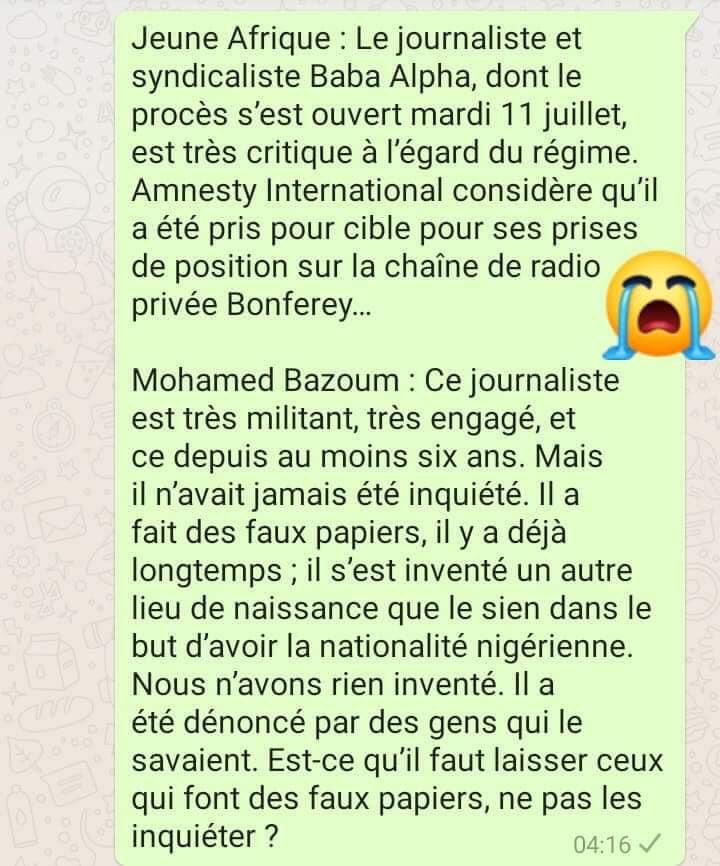Sinzrganda's tweet photo. #Mai_Dambou sur l’affaire #Baba_Alpha : ‘’Il s’est inventé un autre lieu de naissance que le sein dans le but d’avoir la nationalité nigérienne. Nous n’avons rien inventé. Il a été dénoncé par des gens qui le savaient’’.
Ramin 🕳 mugunta, ka gina shi gajere
#Article_47 https://t.co/loFHWApCIr