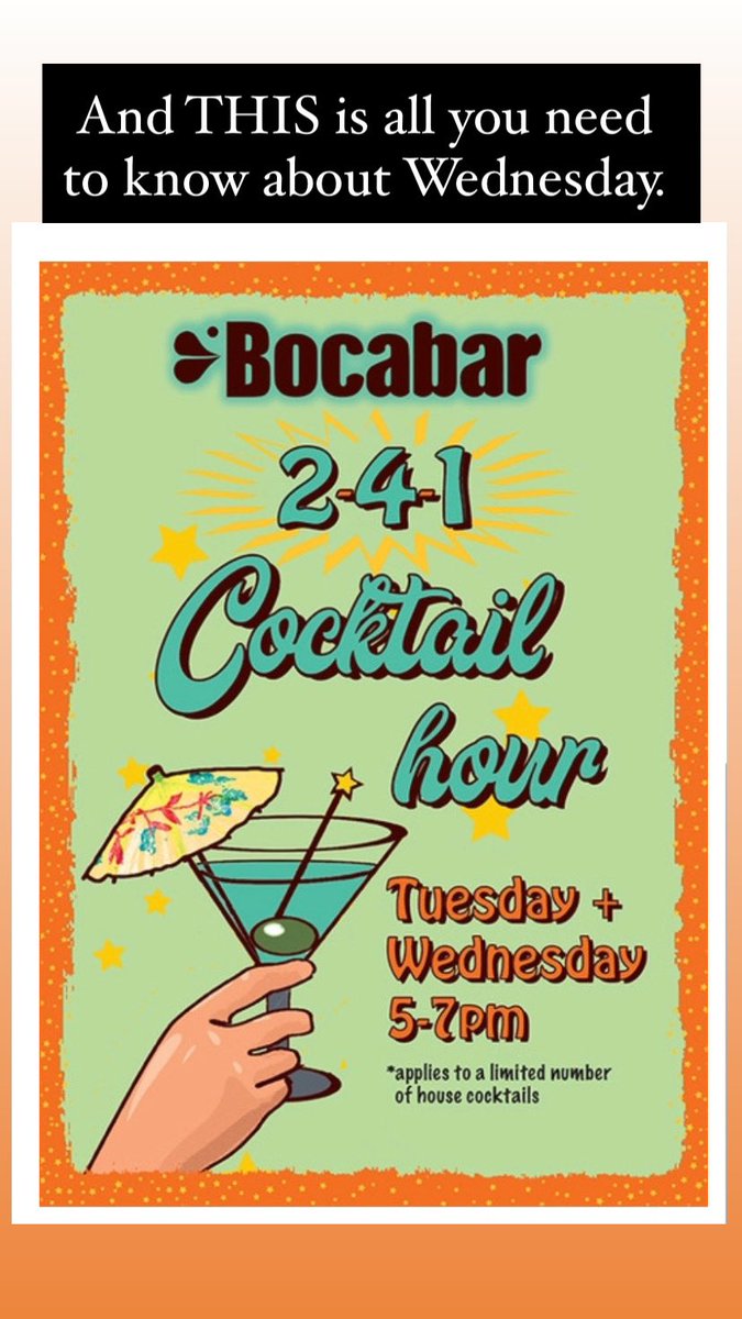 BocaBarBristol's tweet photo. Are you joining us for mid week cocktails 5-7pm tonight Bocabar @paintworks_bristol and @finzelsreach if you are eating pizza tag us in your #pizzapics 
.
#bocabar #bristoltogether #241 #cocktails #halfpricepizza #supportlocal #eatlocal https://t.co/rGqYwg9UTq