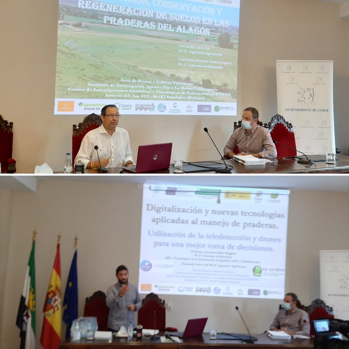 CICYTEX's tweet photo. Hoy participando en la Jornada d Presentación d Resultados dl Grupo Operativo Regional #EcoPraderas para la mejora en manejo y productividad sostenible d las praderas d regadío y otros pastos en Extremadura. Varios socios participamos 💪 Fotos gracias a @jllerenaruiz @CTAEX_CIT https://t.co/1XZHntumdR
