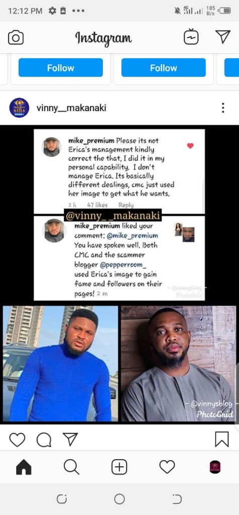andizo95's tweet photo. Hungry bloggers won’t see this ooo
 #EricaOnceSaid na only to post bad bad things about erica dem sabi just to  clout chase https://t.co/crEhYgJPn8