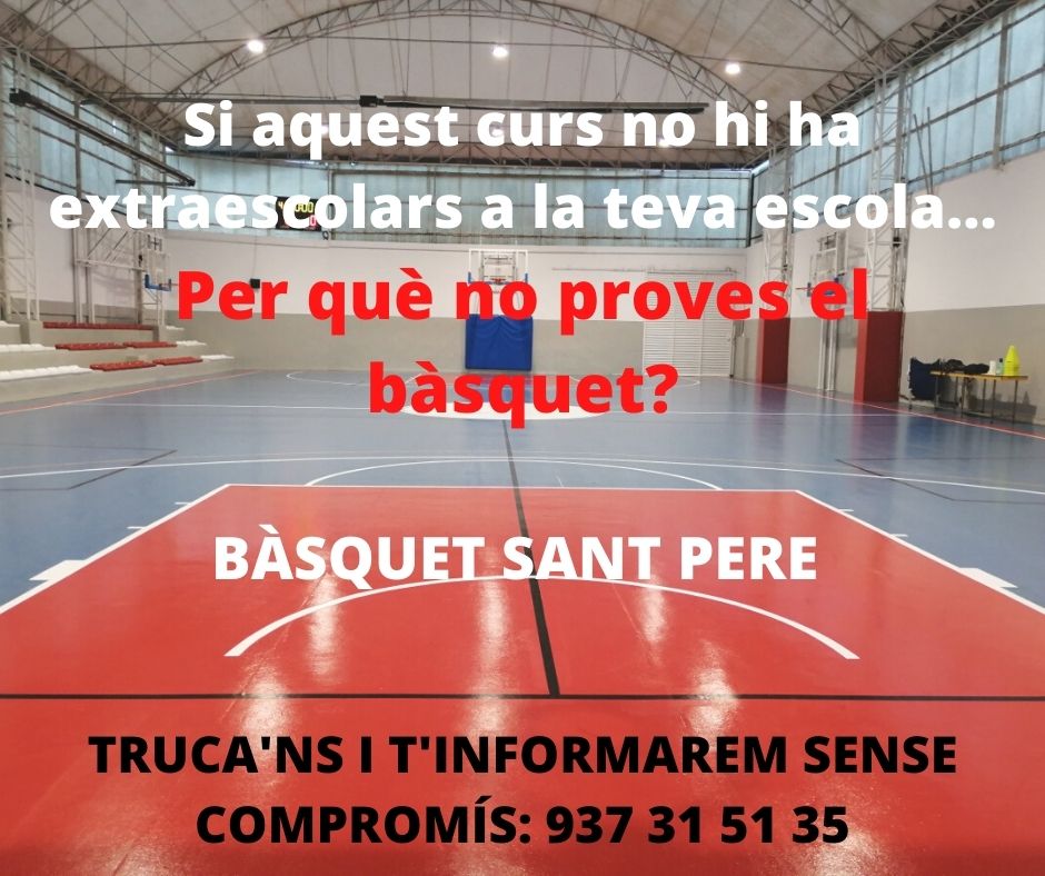 CBSantPere's tweet photo. Si aquest curs no hi ha extraescolars a la teva escola...
Per què no proves el bàsquet?
A Sant Pere t'esperem amb totes les mesures sanitàries per afrontar el covid19
Truca'ns i t'informarem sense compromís: 937 31 51 35
#BÀSQUET #Terrassa https://t.co/16Mf4mfp0b