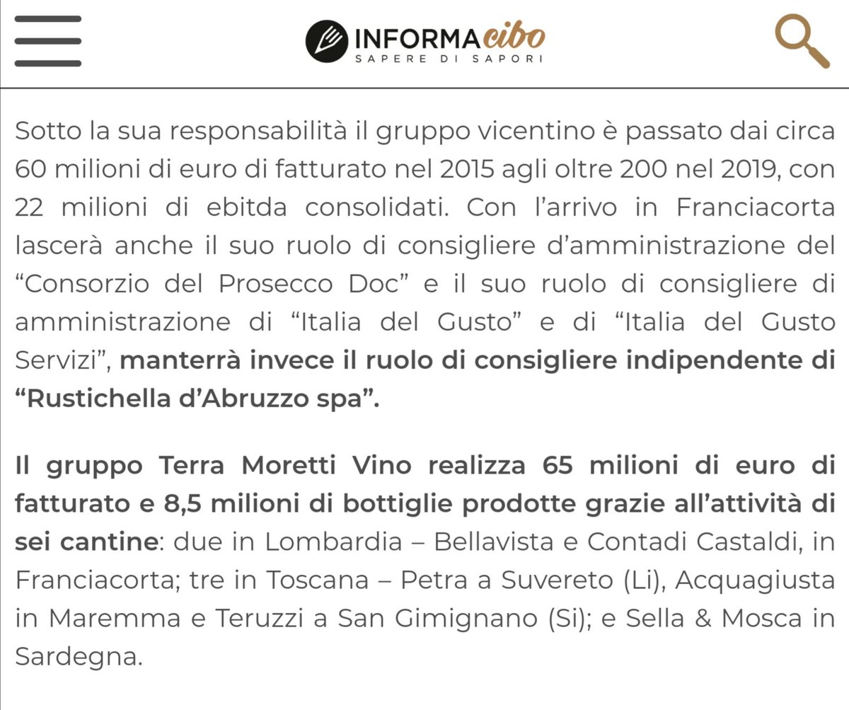 EdTroiano's tweet photo. Vittorio Moretti lascia la presidenza #TerraMoretti, arriva la figlia Francesca
“Francesca è pronta” ha detto Vittorio, “ha fatto tutta la gavetta che era necessaria”
Massimo #Tuzzi è il nuovo Ceo
Su #Informacibo
https://t.co/0sCRFuOE3g
@MorettiVini @savinovurchio @sassi_mario https://t.co/BqcmDX9a6V