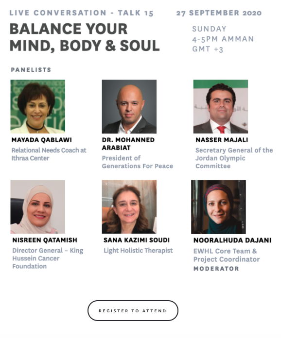 Gens_For_Peace's tweet photo. GFP President Dr @ArabiatMohanned will participate in a virtual live panel discussion on Balancing Body, Mind, and Soul. 

Join the discussion from anywhere in the world 🌍 on Sunday 27 September at 4PM (GMT+3). 

Learn more &amp; register here 👉 https://t.co/H9HDKPDc2a https://t.co/vVxjIEsF1W