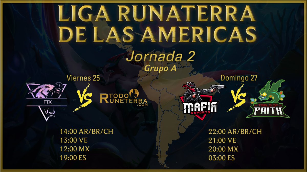 conlalor's tweet photo. Luego para el viernes 25 y domingo 27 tenemos a 
@SportsFtx VS @TodoRuneterra 
@MafiaEsportsLA  VS #TOF https://t.co/Gr3PdonRof