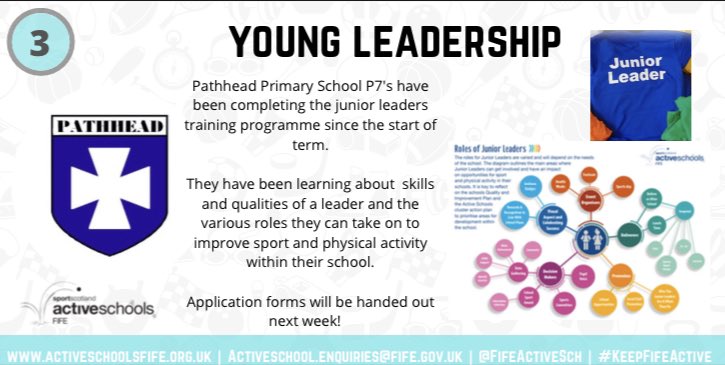 FifeActiveSch's tweet photo. π¨ Priority 3: Young Leadership π¨
πJunior Leaders at Pathhead Primary Schoolπ
This is the 1st step on our leadership pathway and provides a purposeful leadership role for Primary 6 and Primary 7 pupils.
@pathheadprimary
#KeepFifeActive #ASPriorities https://t.co/JAZGL7WGpX