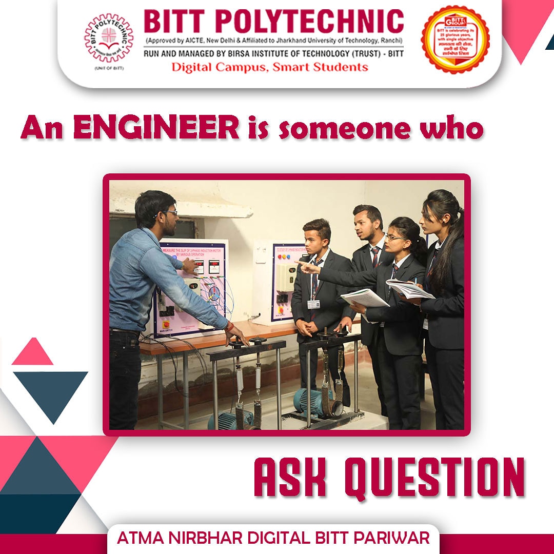 bittpolytechni1's tweet photo. An Engineer is someone who ask question.
#BITT #Polytechnic #Polytechnic #BittPolytechnic #BittDigitalClassroom #OnlineClasses #DigitalClassroom #CivilEngineering #MechanicalEngineering #ElectricalEngineering #ComputerScienceEngineering #ElectronicsANDComputerScienceEngineering https://t.co/TvRNmymTp5