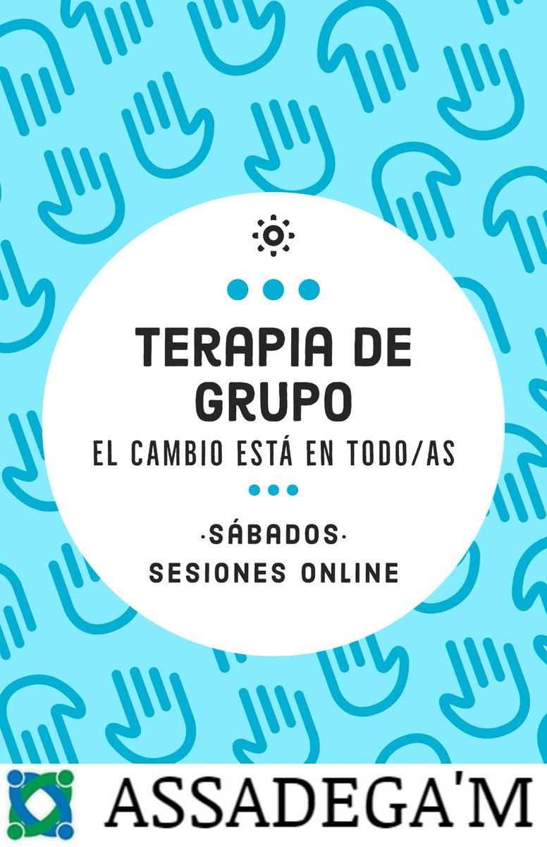 Assadegam's tweet image. Hola a tod@s! En @Assadegam hacemos sesiones de terapia grupal online en sábados alternos de 11 a 13h. Somos un #GAM (grupo de ayuda mutua) guiado por un psicólogo y hacemos sesiones en las que tratamos de #ansiedad y #depresión. Si te interesa contacta con nosotros!