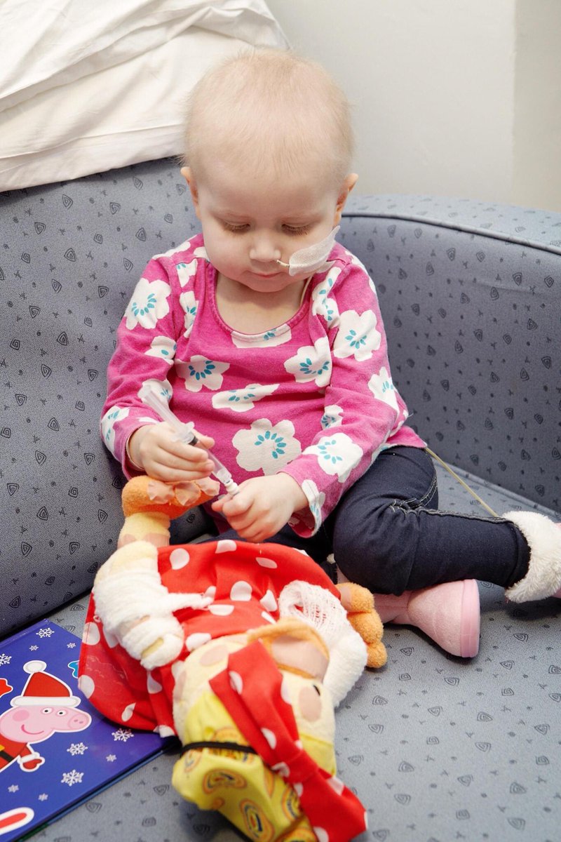 “Chemo Duck went everywhere with Isobel; into Theatre, for x-rays, scans, & on clinic days. She loved collecting her stamps so that she could get another new outfit for him/her (Chemo Duck took on many different guises!) Every time she had a plaster, an NG tube replaced...”