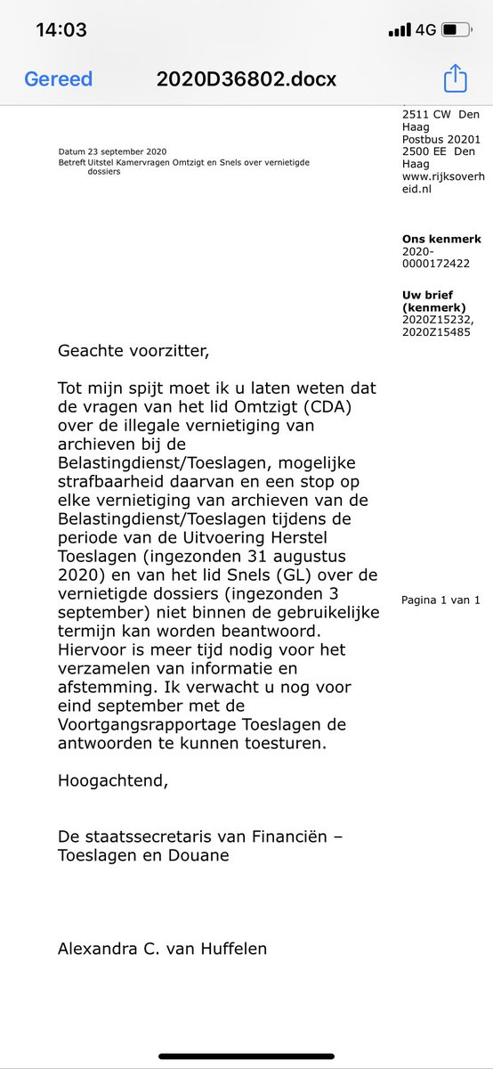 Helaas
Regering kan onze (CDA en GroenLinks) vragen over 9000 vernietigde dossiers in kinderopvangtoeslagaffaire bij de belastingdienst niet op tijd beantwoorden.
Hoe is dit gebeurd?