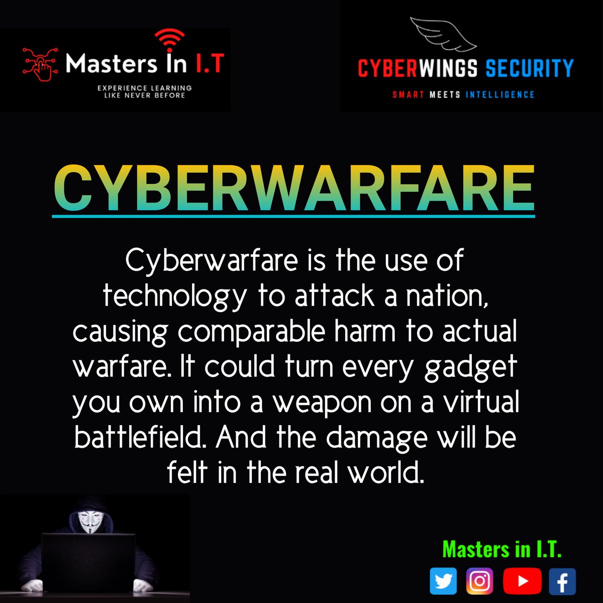 MastersinIT1's tweet photo. WHAT IS CYBERWARFARE
#mastersinit #Cryptography
#latesttechnews #computernetworking #technews #linux #ubuntu #tricksforwindows #logodesigner #digitalmarketing #java #javaprogramming #hacking #ethicalhacking #cybersecurity #softwaredeveloper #kalilinux #computersecurity https://t.co/gpuMfi7NVO