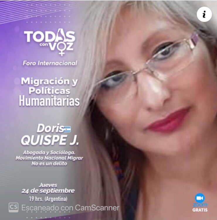 DorisDorisqj's tweet photo. 24/9, 19 horas. Foro Internacional: Migración y Políticas Humanitarias. Desde Argentina, Doris Quispe del Movimiento Migrar no es delito, colectivo de organizaciones en defensa de los derechos migrantes.                            Inscríbete gratis en: 
https://t.co/RjYMF7nYRg https://t.co/1p9gUrI1Jq
