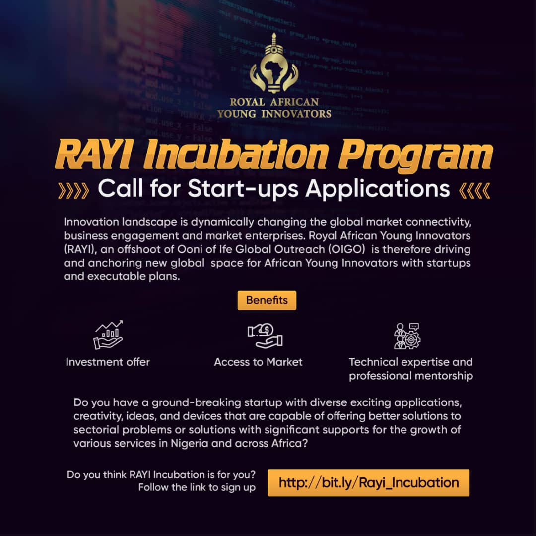 RoyalAfricanYI's tweet photo. Innovation landscape is dynamically changing the global market connectivity, business engagement and market enterprises. RAYI, an offshoot of Ooni of Ife Global Outreach (OIGO)  is therefore driving and anchoring new global  space for African Young Innovators with startups. https://t.co/rqCnzMhakX