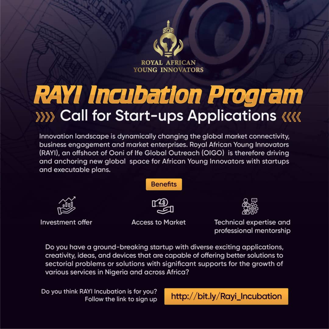 RoyalAfricanYI's tweet photo. Innovation landscape is dynamically changing the global market connectivity, business engagement and market enterprises. RAYI, an offshoot of Ooni of Ife Global Outreach (OIGO)  is therefore driving and anchoring new global  space for African Young Innovators with startups. https://t.co/rqCnzMhakX