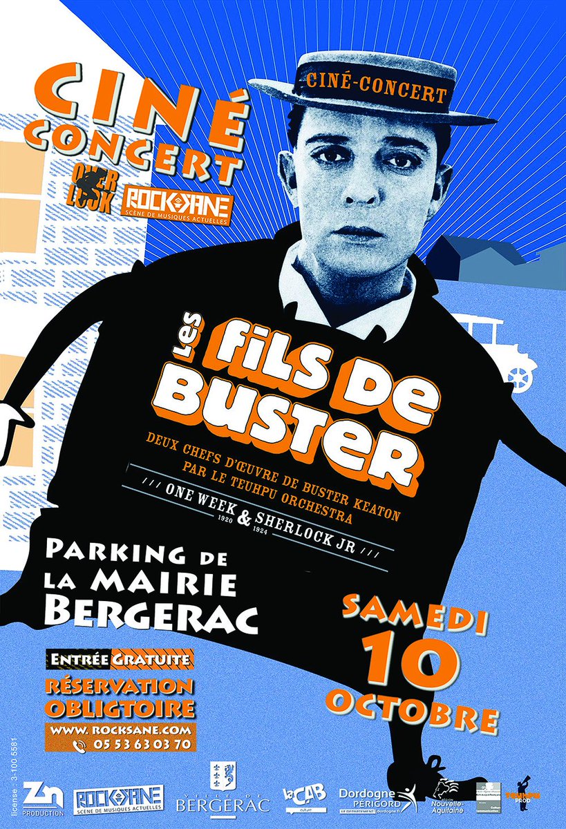 Le rocksane se donne de l'air 💨 Et vous offre un ciné-concert gratuit devant la mairie !🎬Ciné-Concert - Les Fils De Buster🎷 : quand les  joyeux drilles des Fils de Teuhpu rencontrent le cinéma de Buster Keaton. 
⚠️ Jauge limitée à 200 places >résa.👉shorturl.at/yzR49