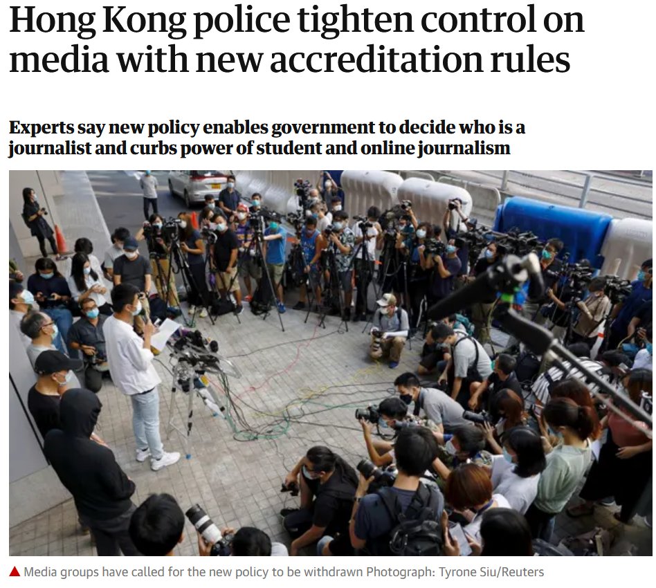 CountDankulaTV's tweet photo. It begins.

Journalists in Hong Kong will now only be recognized as journalists (and have all the accompanying protections) if they are approved by the state authority.

Pro-government? You're a journalist.

Anti-government? You're not a journalist, get in the van. https://t.co/dPLX9QRjNN