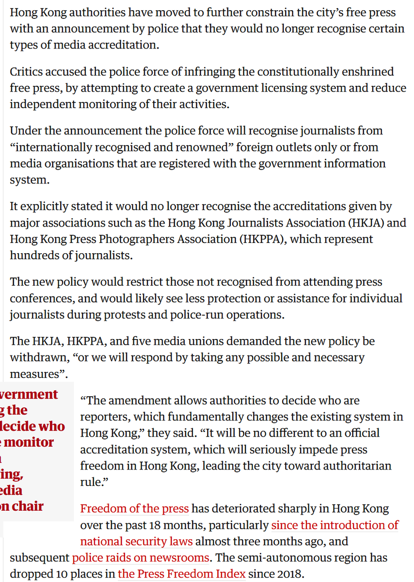 CountDankulaTV's tweet photo. It begins.

Journalists in Hong Kong will now only be recognized as journalists (and have all the accompanying protections) if they are approved by the state authority.

Pro-government? You're a journalist.

Anti-government? You're not a journalist, get in the van. https://t.co/dPLX9QRjNN