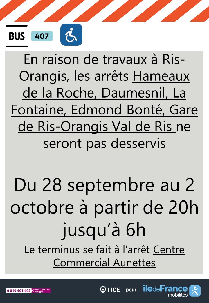 EvryEss_IDFM's tweet image. ⚠️🚌Des travaux sont prévus à #RisOrangis à partir du 28/09/2020 Les lignes #bus407 et #bus418 seront perturbées